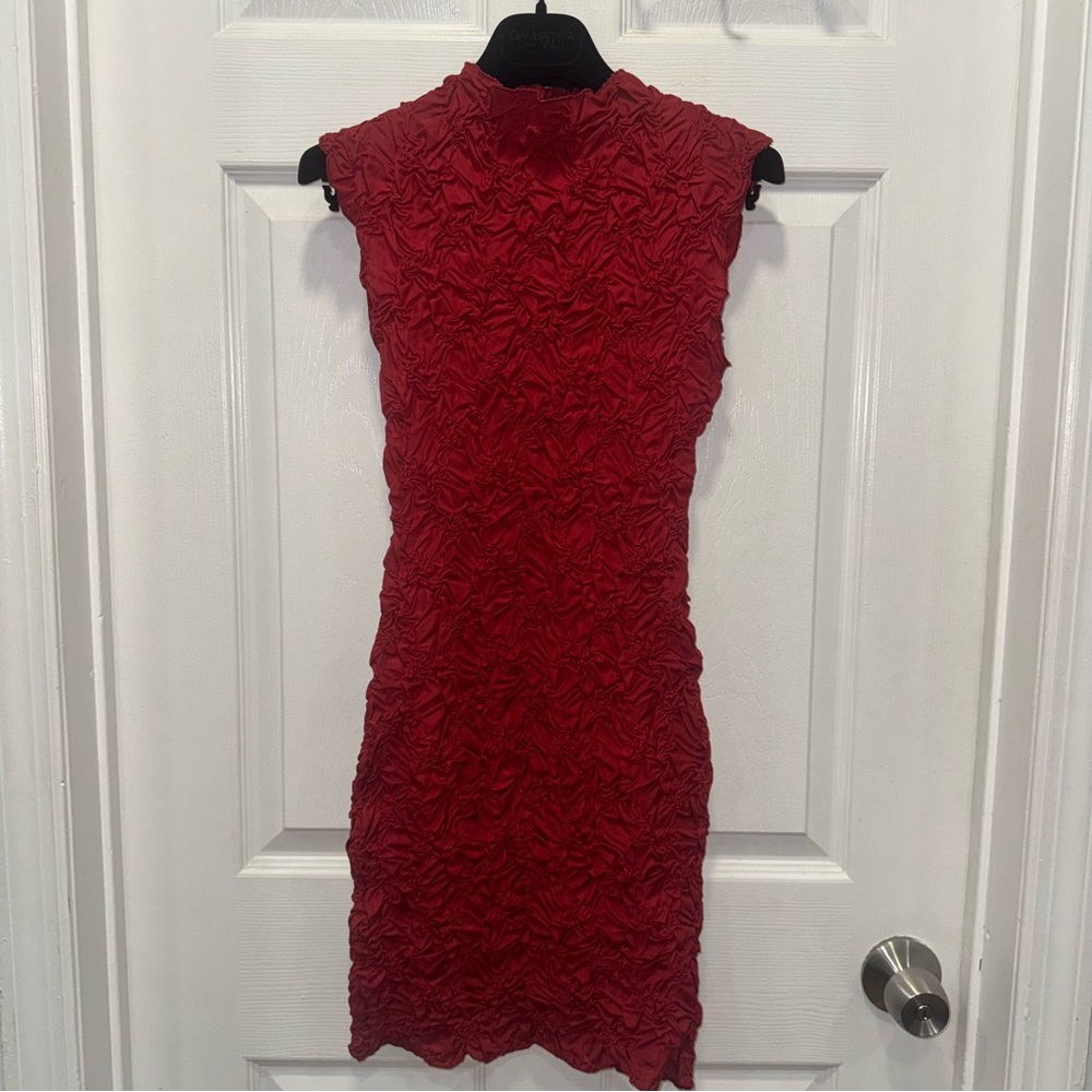 🌹ZARA Burgundy Ruched Floral-Texture Mini Dress